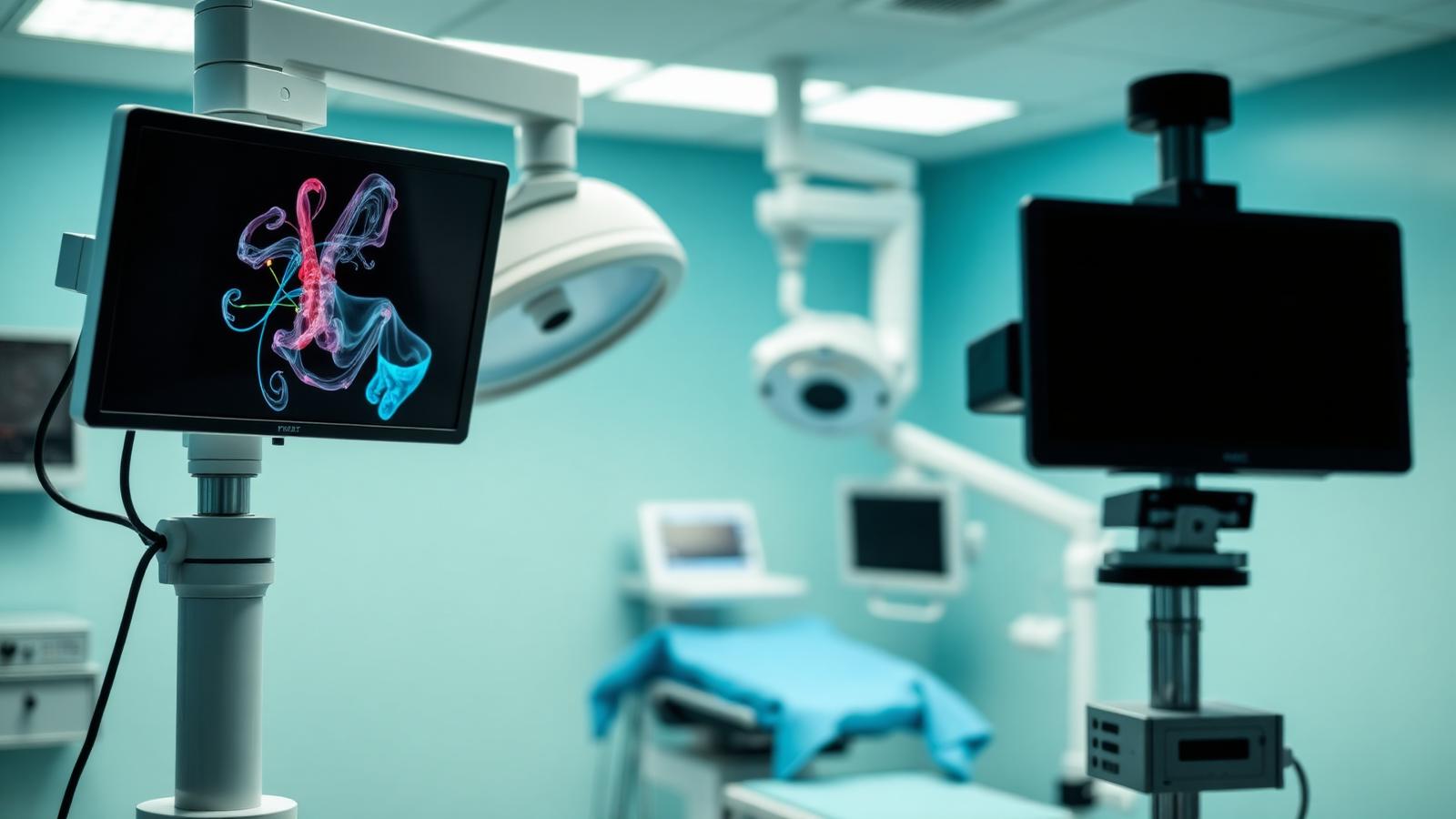 Arthroscopy tower and keyhole camera equipment in a modern operating theatre